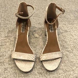 Steve Madden white snake print block heeled sandals